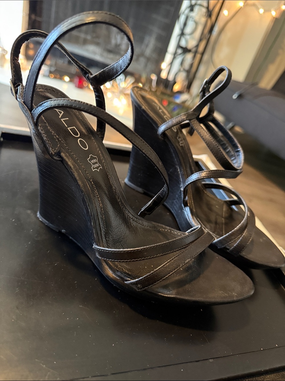 ALDO Black Multi-Strap Wedge Sandals